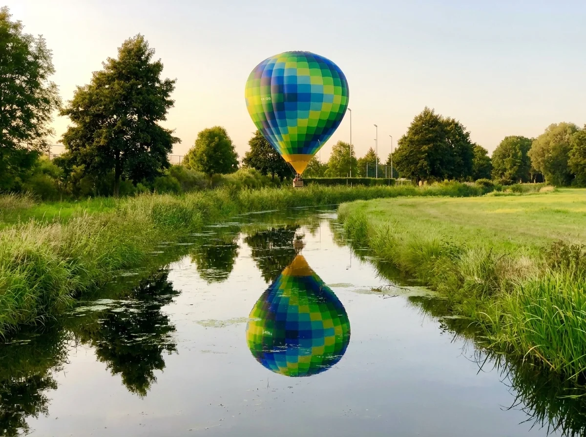 Groene ballon weerspiegelt in een Brabants slootje